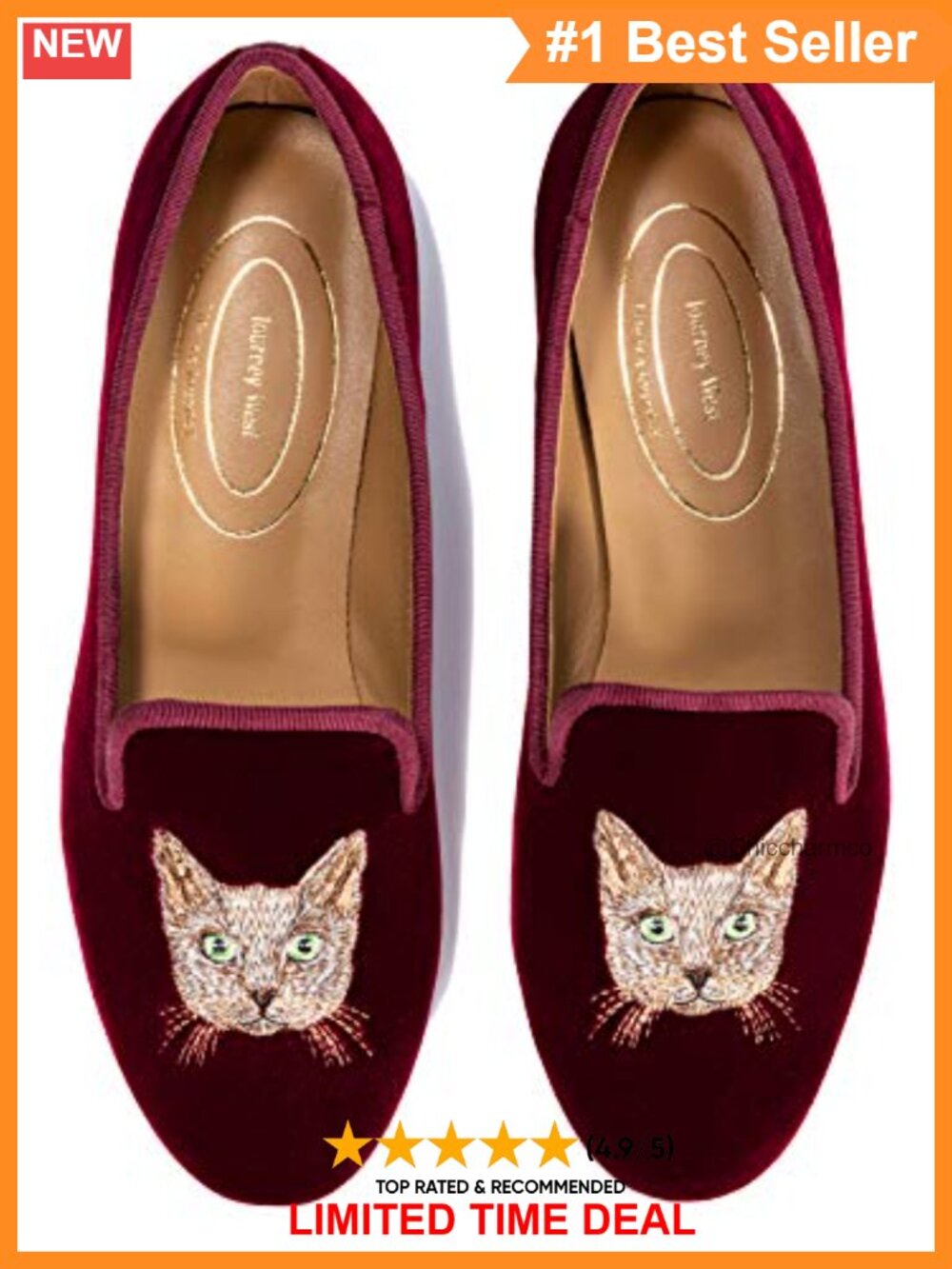 Velvet Embroidered Loafer Slip-On Flat with Goat Leather Insole